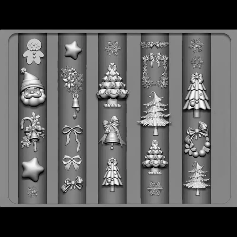 Manicure Design Tool with 3D Christmas Tree, Snowman, Gingerbread Man - DIY Nail Art Decorations Transparent Silicone Mold