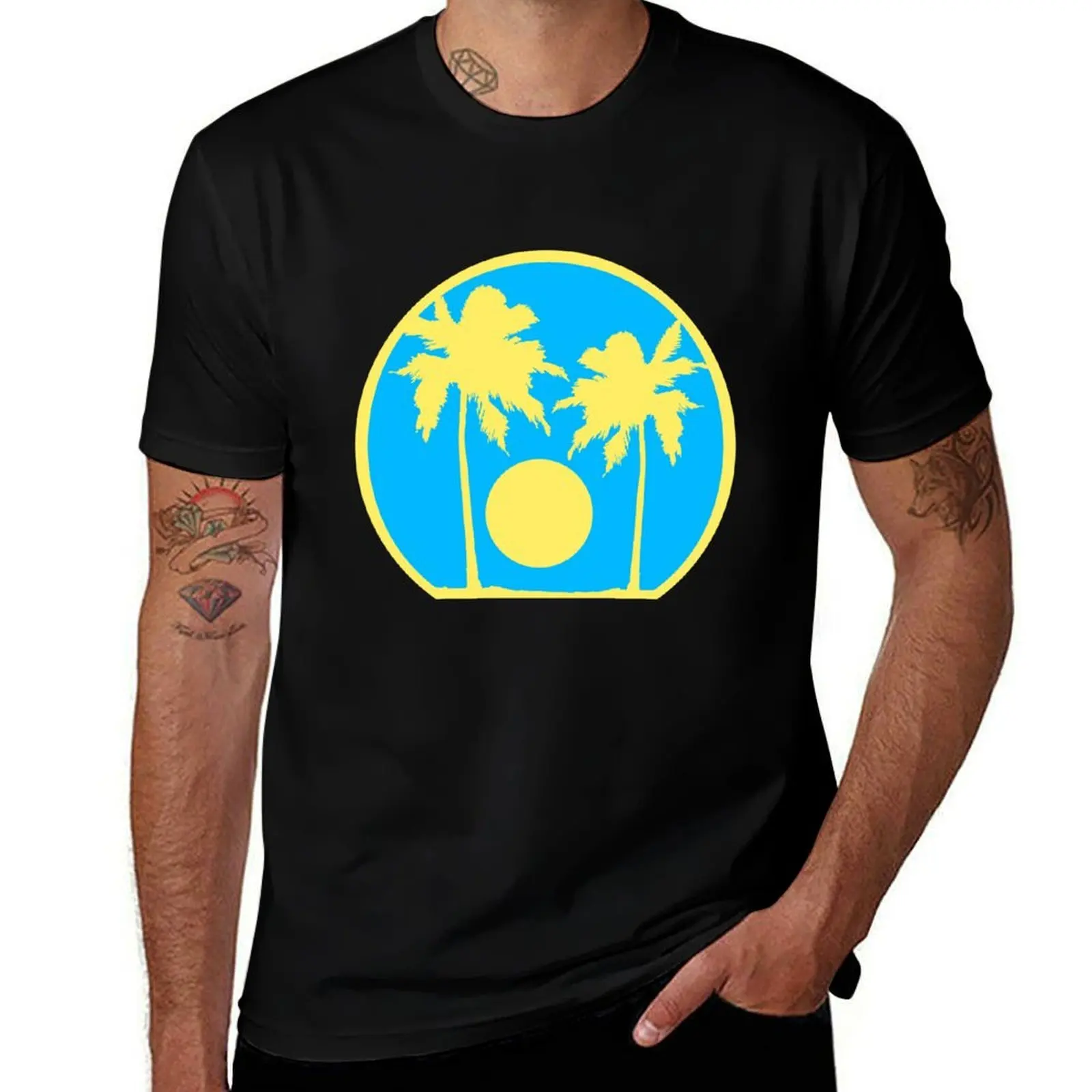 Two Palm Trees Island Sun Sunset Round Sunrise Fun T-Shirt корейские модные рубашки футболка с рисунком аниме футболки для мужчин