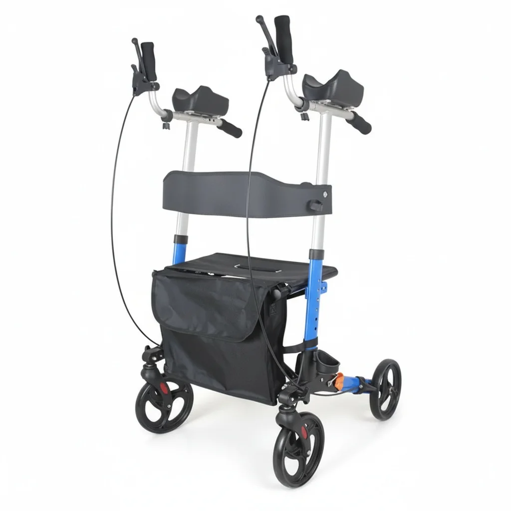 Aluminum Alloy Rollator Walker, Lightweight Folding Mobility Walker with Seat, Senior Medical Transport Aid for Elderly Adults