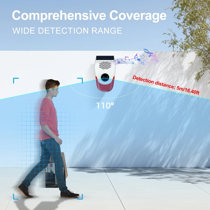 Detector de alarme wi fi 120db inteligente ao ar livre solar usb pir alarmes infravermelhos sirene som segurança do assaltante sensor estroboscópico controle remoto