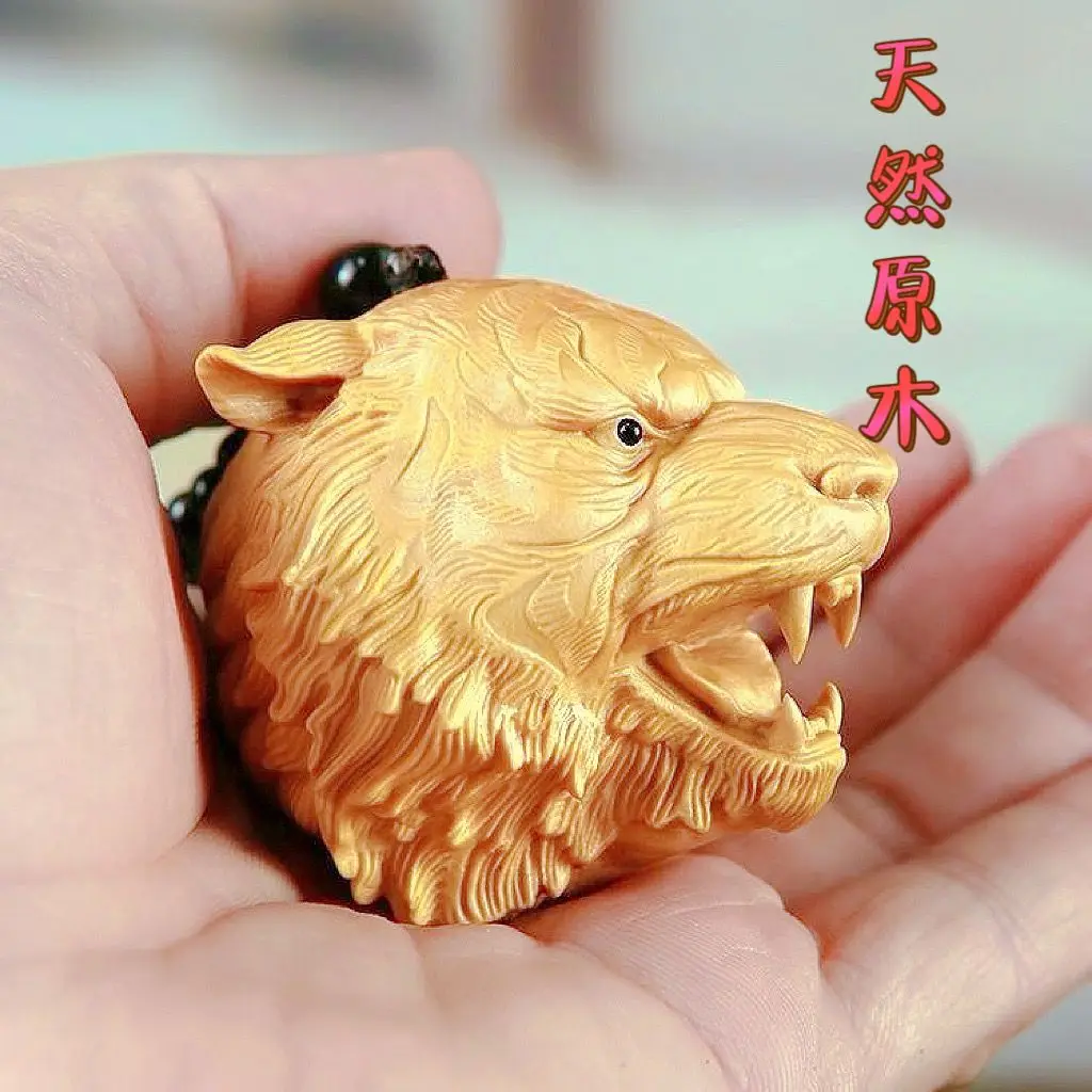 

Huangyang Wood Carving Of Zodiac Animals, Animal Pendants, Ornaments For Girls And Men, Carrying Handles, Tiger Heads, Natural