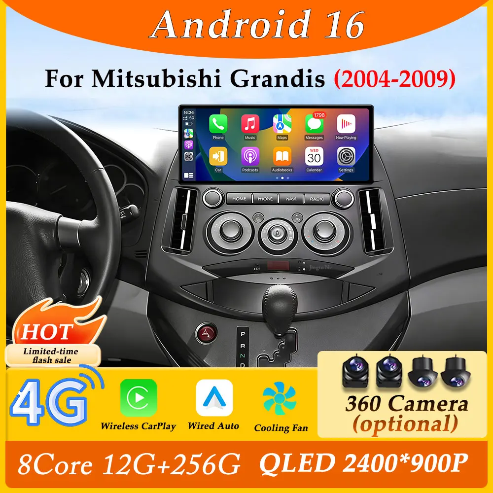 

12,3-дюймовый ультратонкий экран CarPlay Android для Mitsubishi Grandis 2004-2009, автомобильная мультимедийная система с GPS-навигацией, DSP, стерео и Wi-Fi