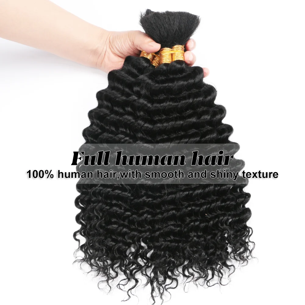 

100% Human Hair Bundles 12A Deep Wave Bulk Human Hair 100g No Weft Human Hair Bundles Micro Human Braiding Hair for Boho Braids