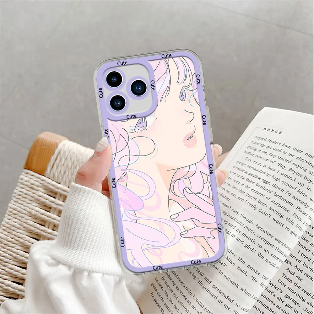 Saitemiss Art Cute Cartoon Phone Case for iPhone 12 11 13 14 15 16 Max Pro Plus Transparent Bezel Shell