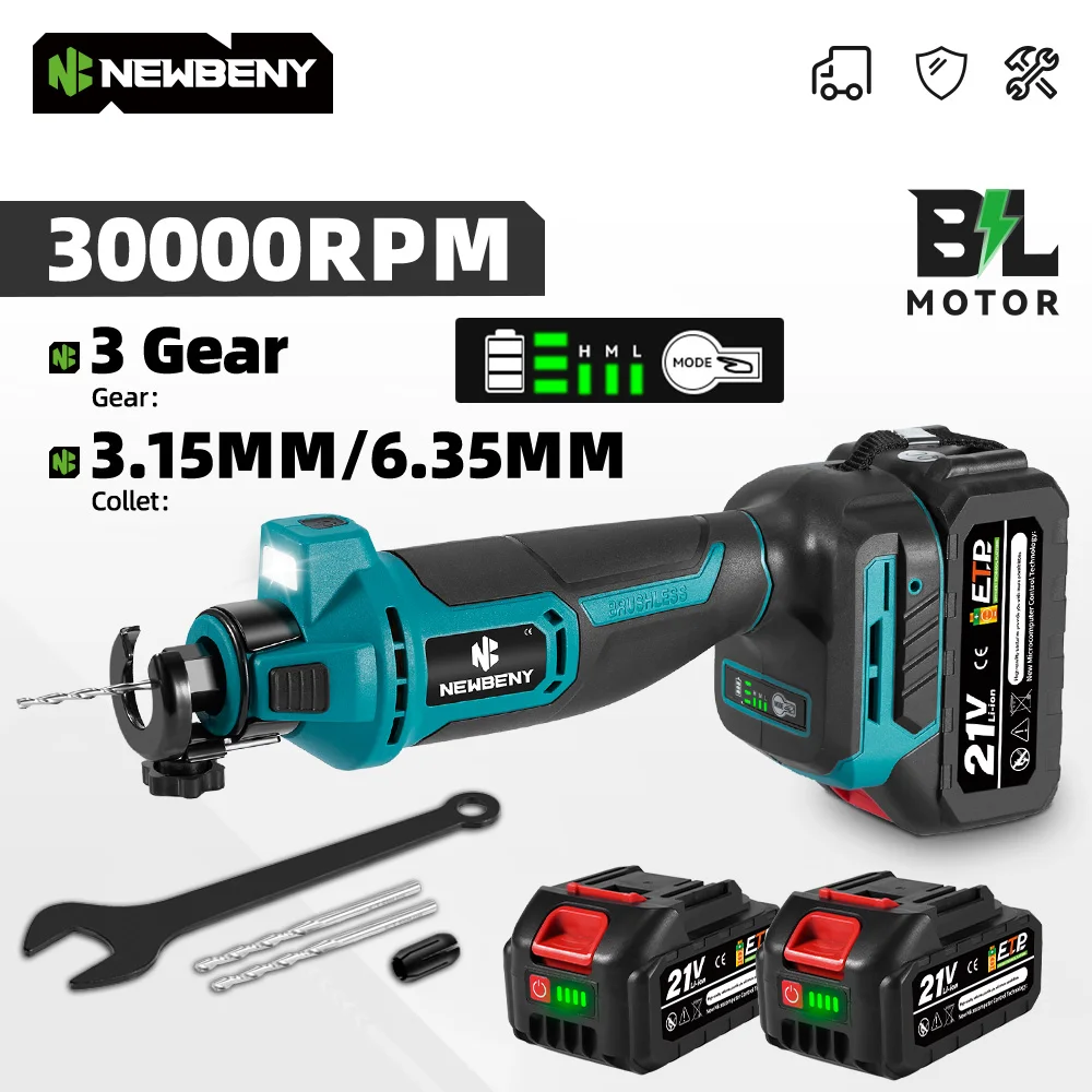 NEWBRNY 3-Gang Bürstenloser Akku-Trockenbau-Schneidewerkzeug Kabellose Schleifmaschine Schneidewerkzeug für Heimwerker Kompatibel mit Makita-Akkus