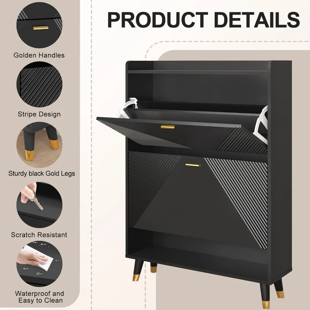 ตู้เก็บรองเท้าสําหรับทางเข้า สีดํา: ตู้เก็บรองเท้า ไม้พร้อมตะขอแขวนเสื้อ, ตู้ชั้นวางรองเท้าที่ซ่อนอยู่พร้อมประตู, Narr
