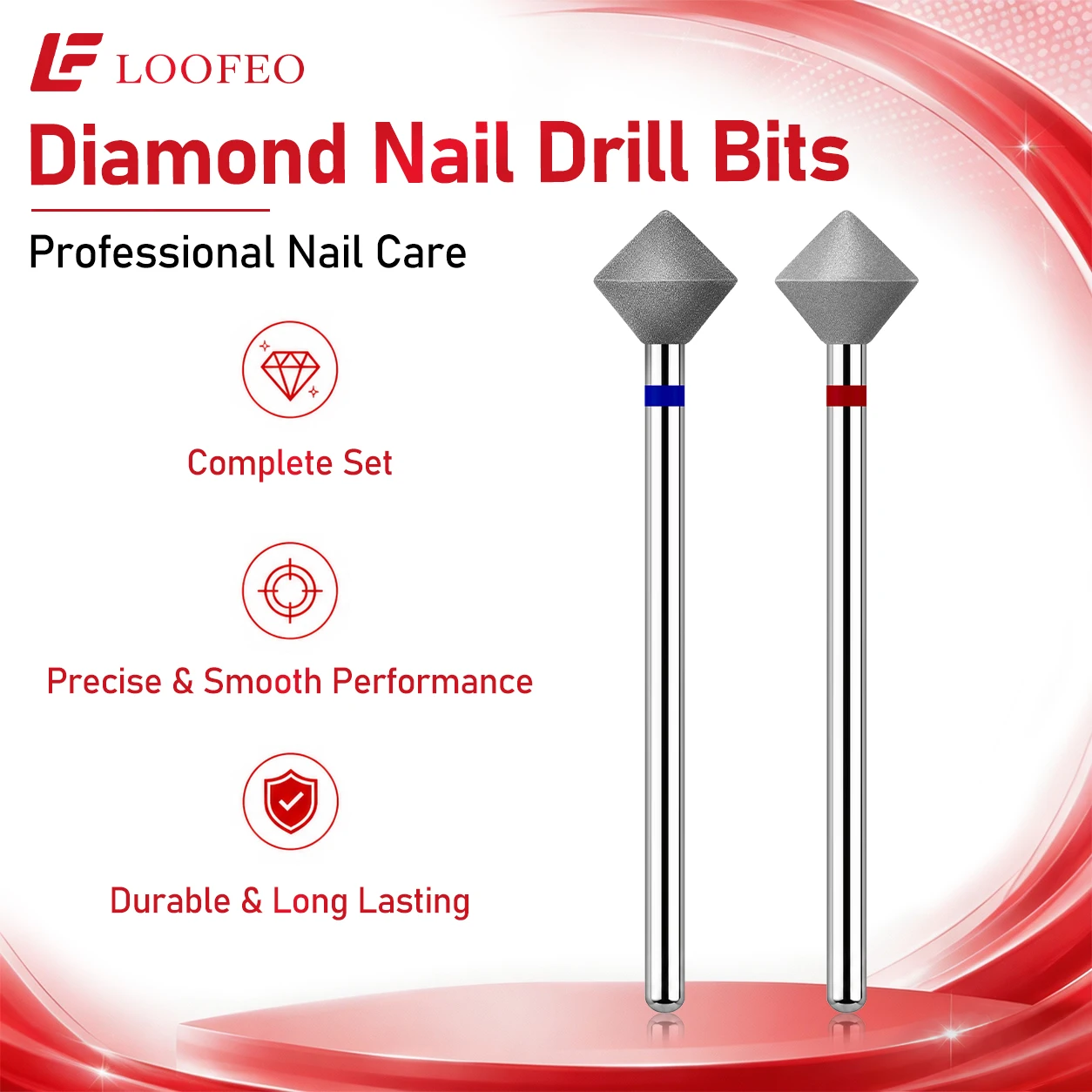 2pcs Diamond Nail Drill Bits for Cleaning Nail Prep Cuticle Sidewall Burrs Milling Cutter E-File Bits Medium Fine Manicure Tool