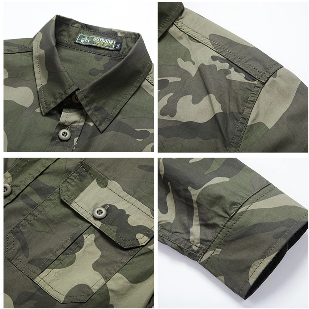 New Camouflage Cargo Shirt for Men 100% Cotton Multi-Pocket Shirts High Quality Militar Overshirt Outdoor Casual Colthing