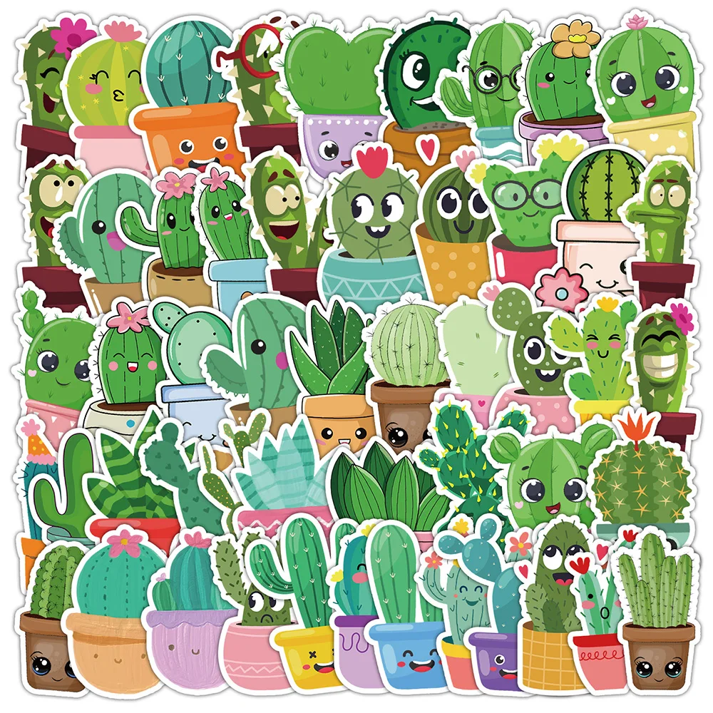 

10/30/50pcs Cute Cartoon Green Cactus Plant Stickers Kawaii Creative Graffiti Decals Notebook Suitcase Phone Sticker Decoration