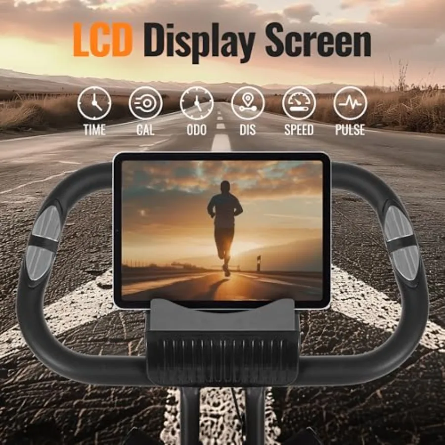 Folding Exercise Bike for Home Workout with 10 Level Adjustable Magnetic Resistance and Arm Resistance Band LCD Display Support