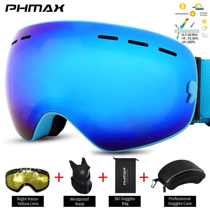 

PHMAX Ski Goggles Blue Snow Snowboard Goggles for Men Women Snowmobile Skiing Skating Skiing Eyewear Winter Sports Accessories