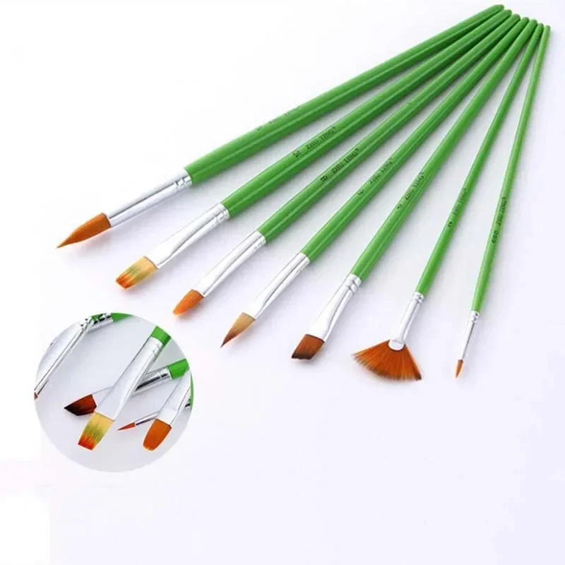 7Pcs/Pack Multitype Wooden Handle Nylon Hair Painting Brushes Oil Watercolor Pen Scriptliner Pen Painting Brushes Set Art Supply