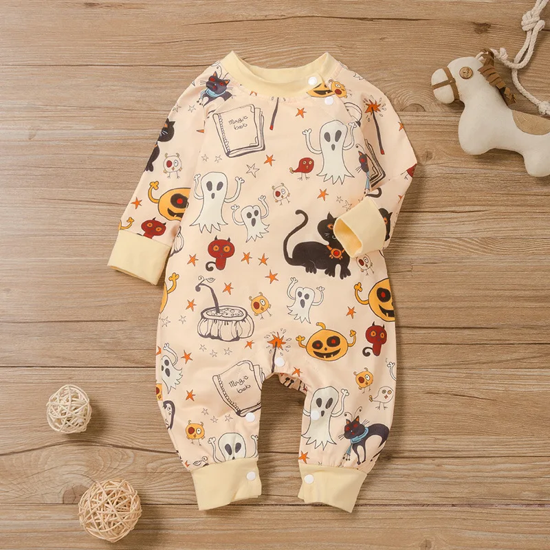 0-18 months Spring and Autumn New Halloween Newborn Infants, Boys and Girls Baby Festivals Element Printed Long sleeved jumpsuit