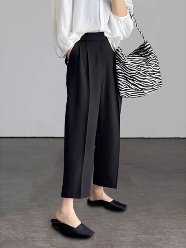 Fashion High Waist Drapey Straight Leg Wide Leg Pants Spring New Arrival Women's Design Small Size Elegant Commute Style