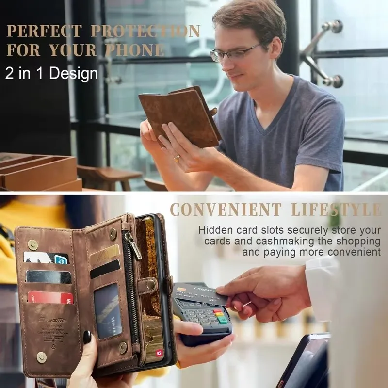 Magnetyczne etui 2 w 1 do Samsung Galaxy S25 S24 S23 S22 S21 S20 FE S10 Plus Ultra Wireless Charging Zipper Flip Cover — zdjęcie produktu 6