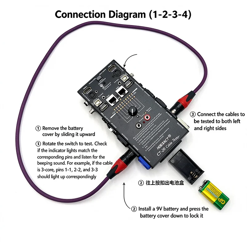 Multifunctional Cable Tester CT-20 Audio XLR HDMI Cable Tester Signal Line Detector