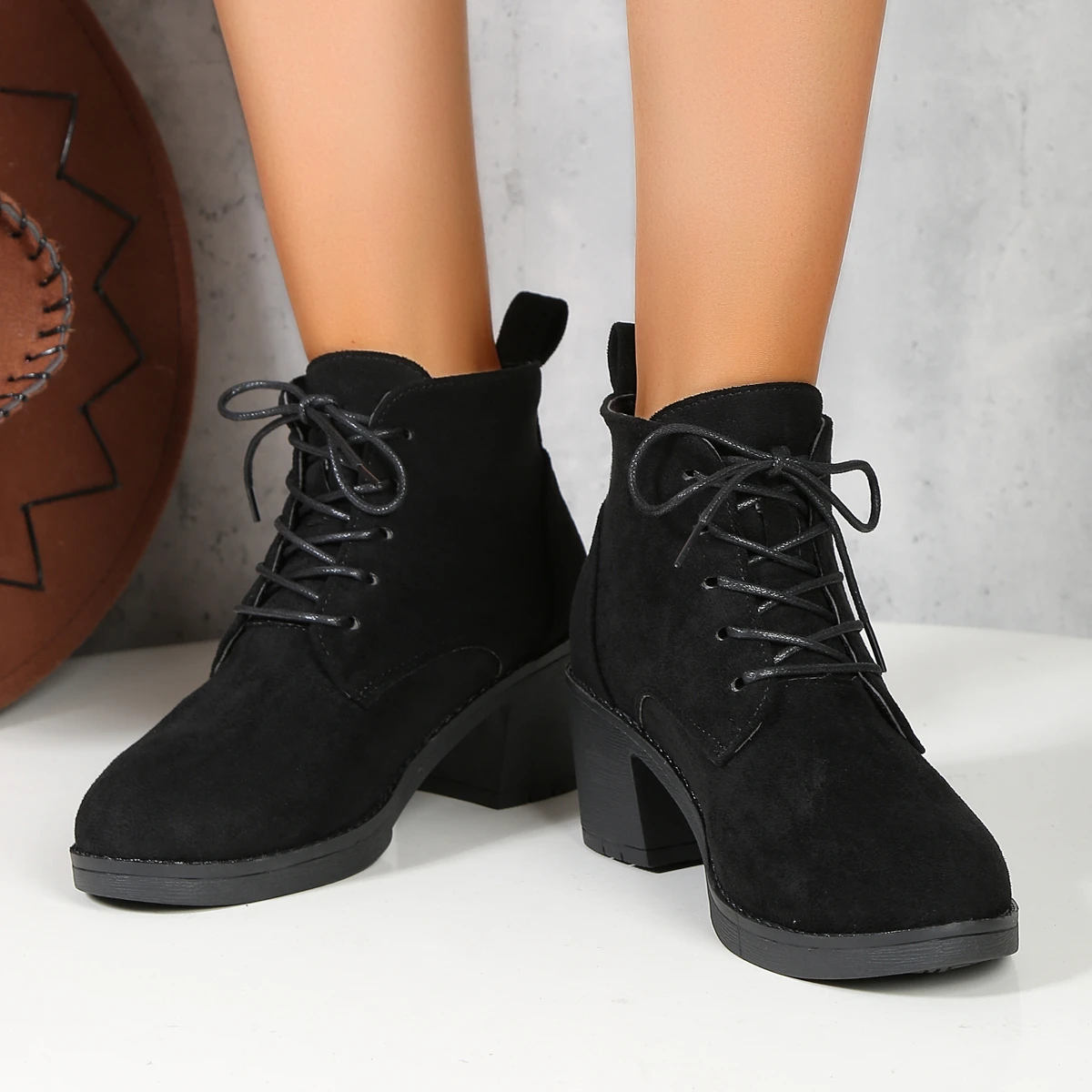 2024 New Women Boots Lace Up Ankle Boots Zapatos Mujer Fashion High Heels Ladies Casual Spring Pumps Platform Heel 43 Q136