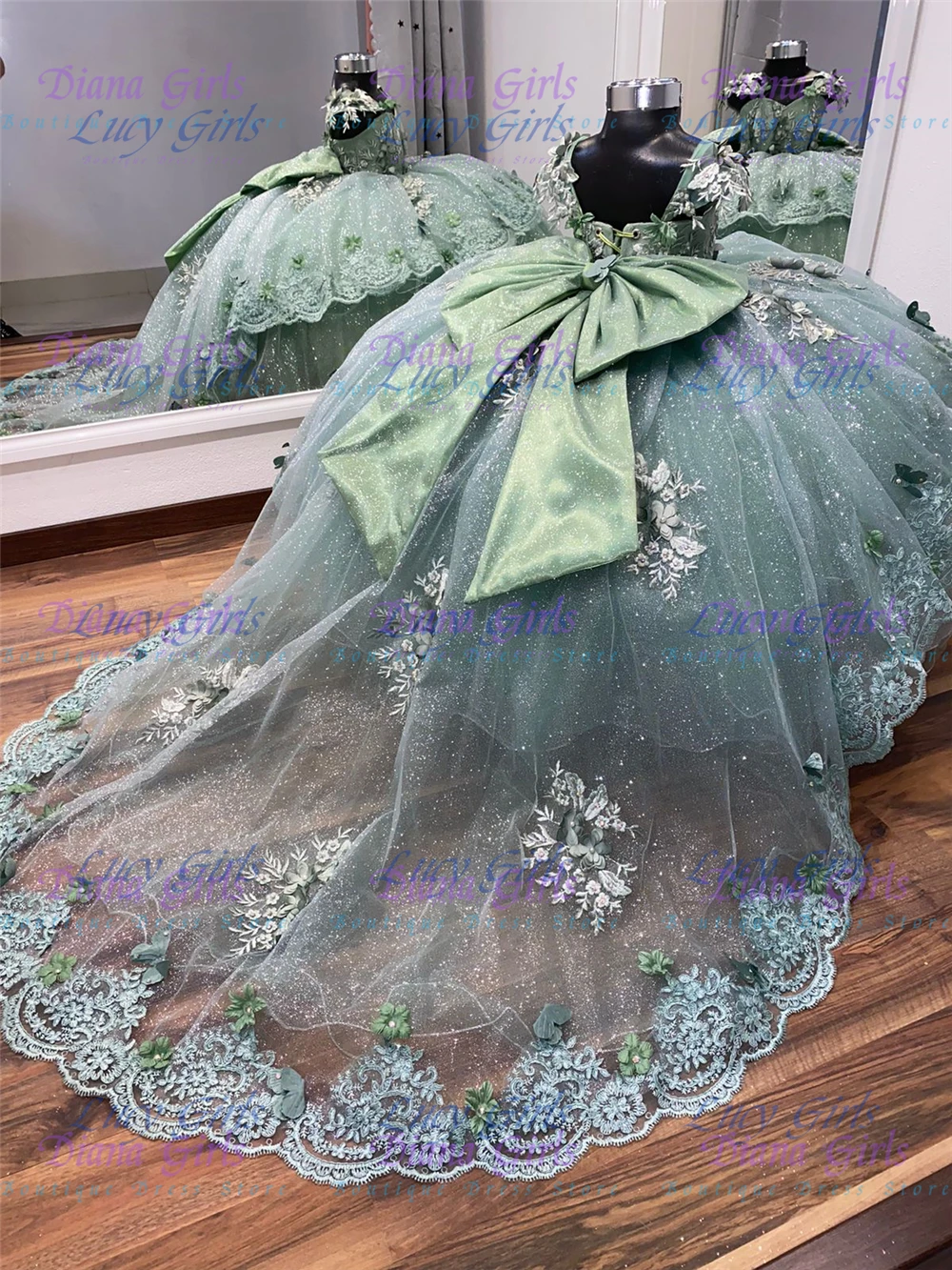 

Quality Gorgeous Flower Girl Dress Green Tulle Fluffy with Exquisite Applique for Wedding Birthday Party Evening Ball Gowns