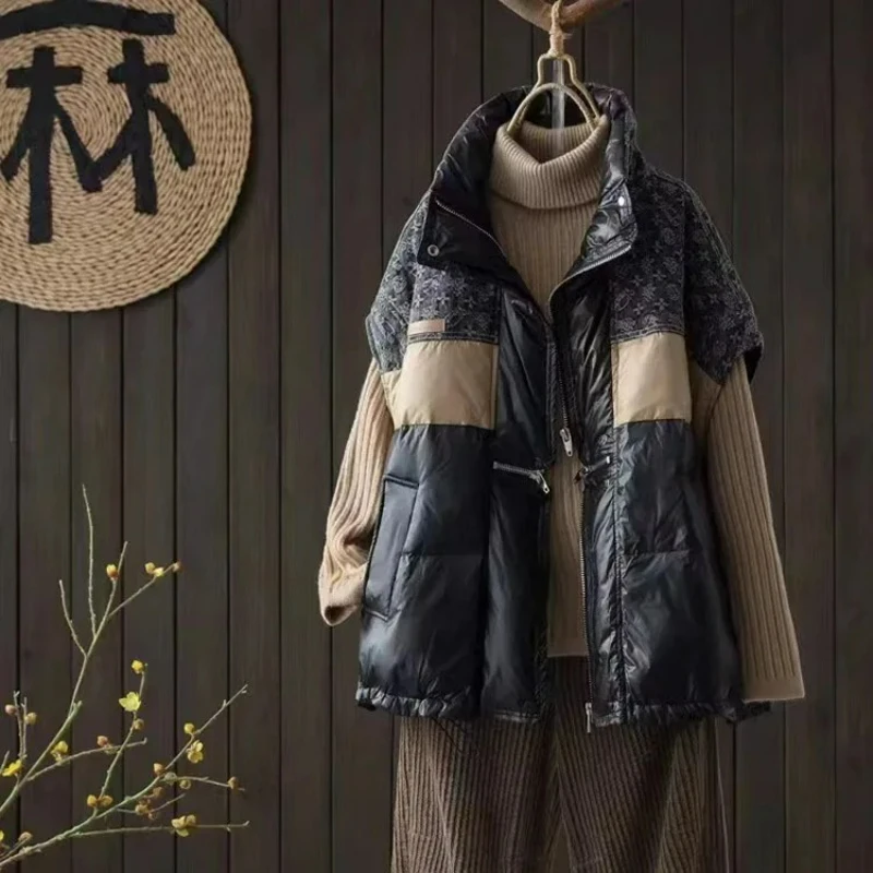 다운 베스트 여성용 신상 트렌드 컬러 배색 재킷 2025 가을 겨울 얇고 따뜻한 여성 재킷