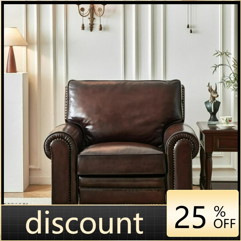 

LTT American Sofa Single Seat Full Leather Vintage Functional Recliner Living Room Two-tone Erased Leather Recliner