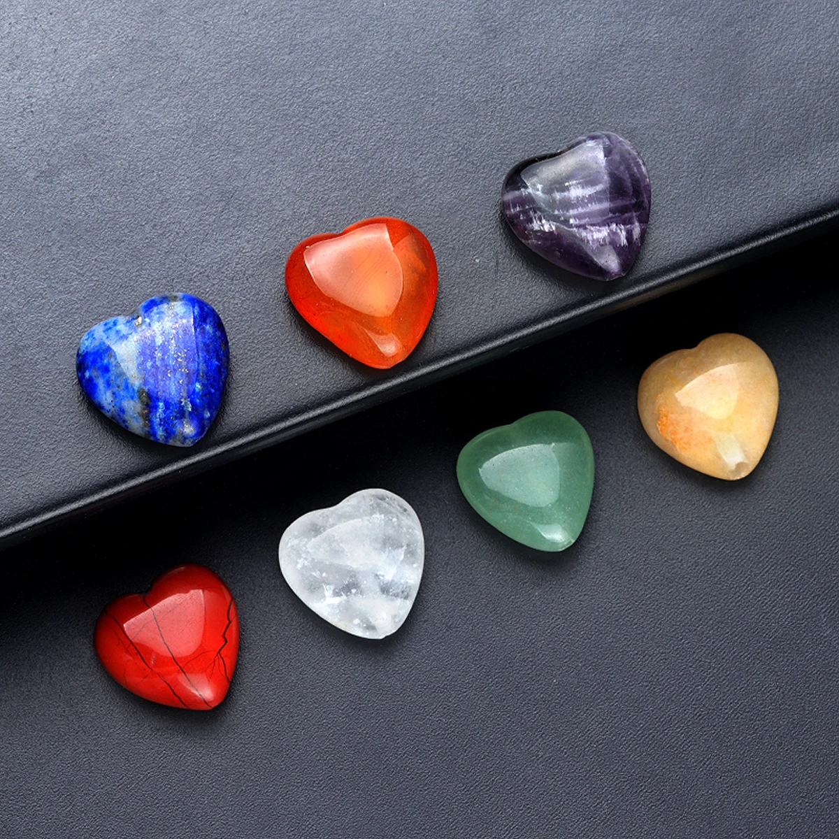 7pcs/lot Natural Stone Chakras Bead Heart Shape Natural Agates Loose Spacer Beaded for Making DIY Jewerly Necklace Bracelet