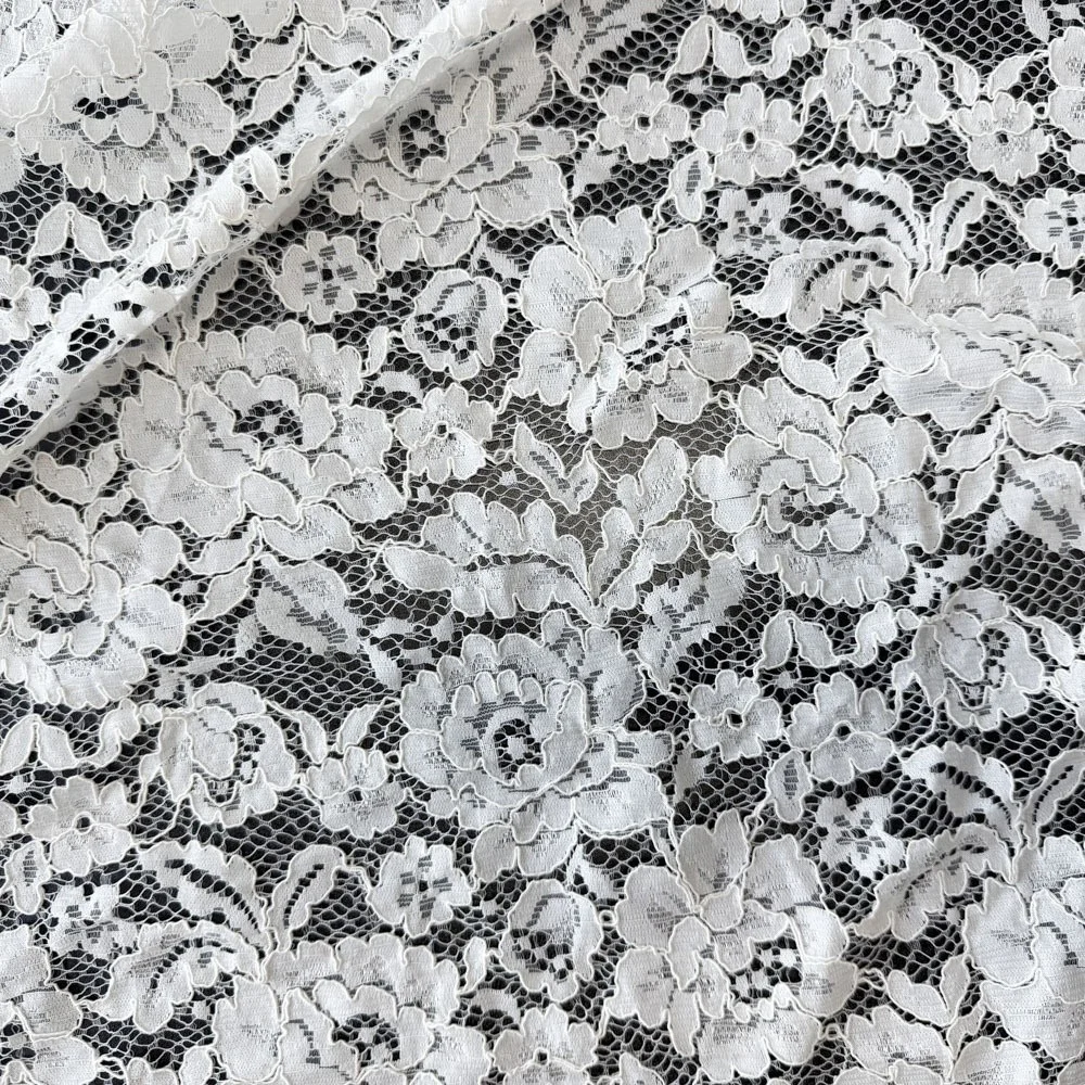 Heavy Quality Nylon 150CM Wide Allover Florals Cord Lace Fabrics Ecru White Couture Lace For DIY Sewing Wedding Dress Bride Viel