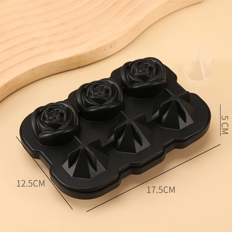 Diamond and Rose-Shaped Silicone Ice Cube Mold, Stylish, Ideal for Bars and Offices, Modern Ice Cube Making Tray, 1Pc