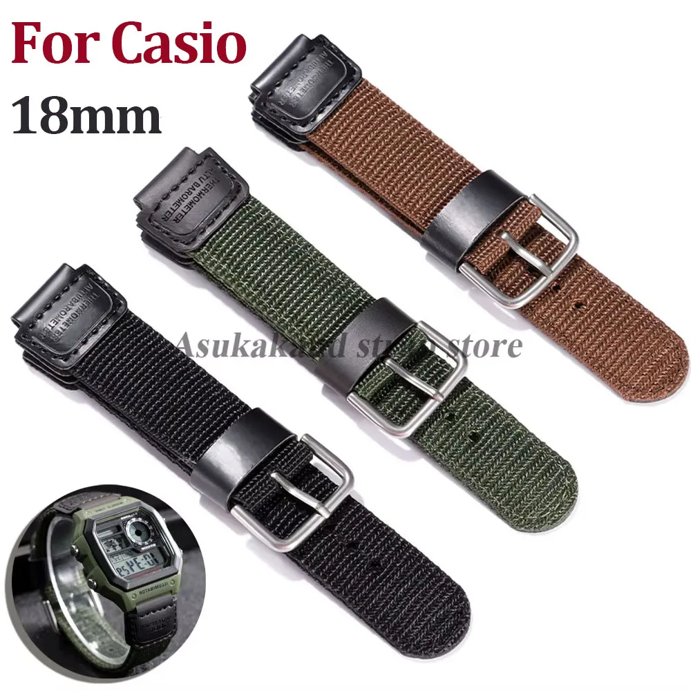 18 مللي متر أخضر أسود بني نايلون قماش الرياضة حزام ساعة اليد ل SGW400 F91W F84 F105/108/A158/168 AE1200/1300 محدب الرجال سوار الفرقة