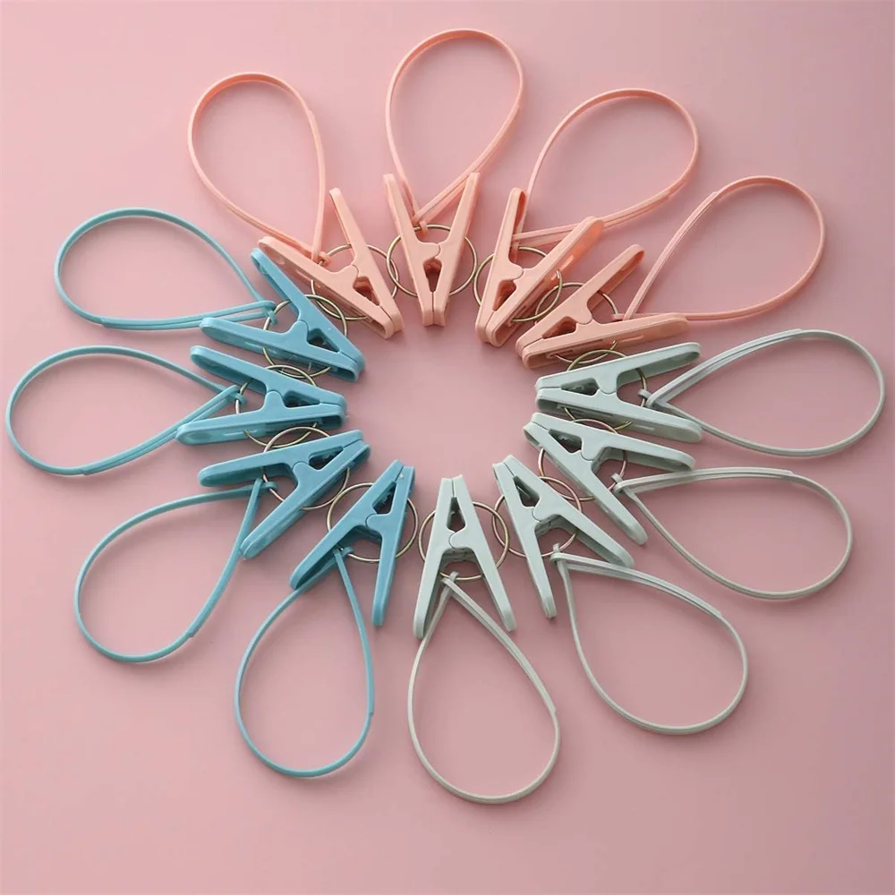 Clothespins 24 Pack Small Mini Clothes Pins with Plastic Rope for Clothesline Cute Sturdy Clothing Closepins Blue Green  Chip De