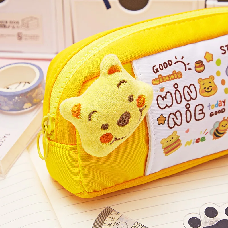 Disney Winnie The Pooh Pen Bag High Appearance Level Large Memory Cartoon Stationery Bag Cute Girl Storage Printed Pencil Case