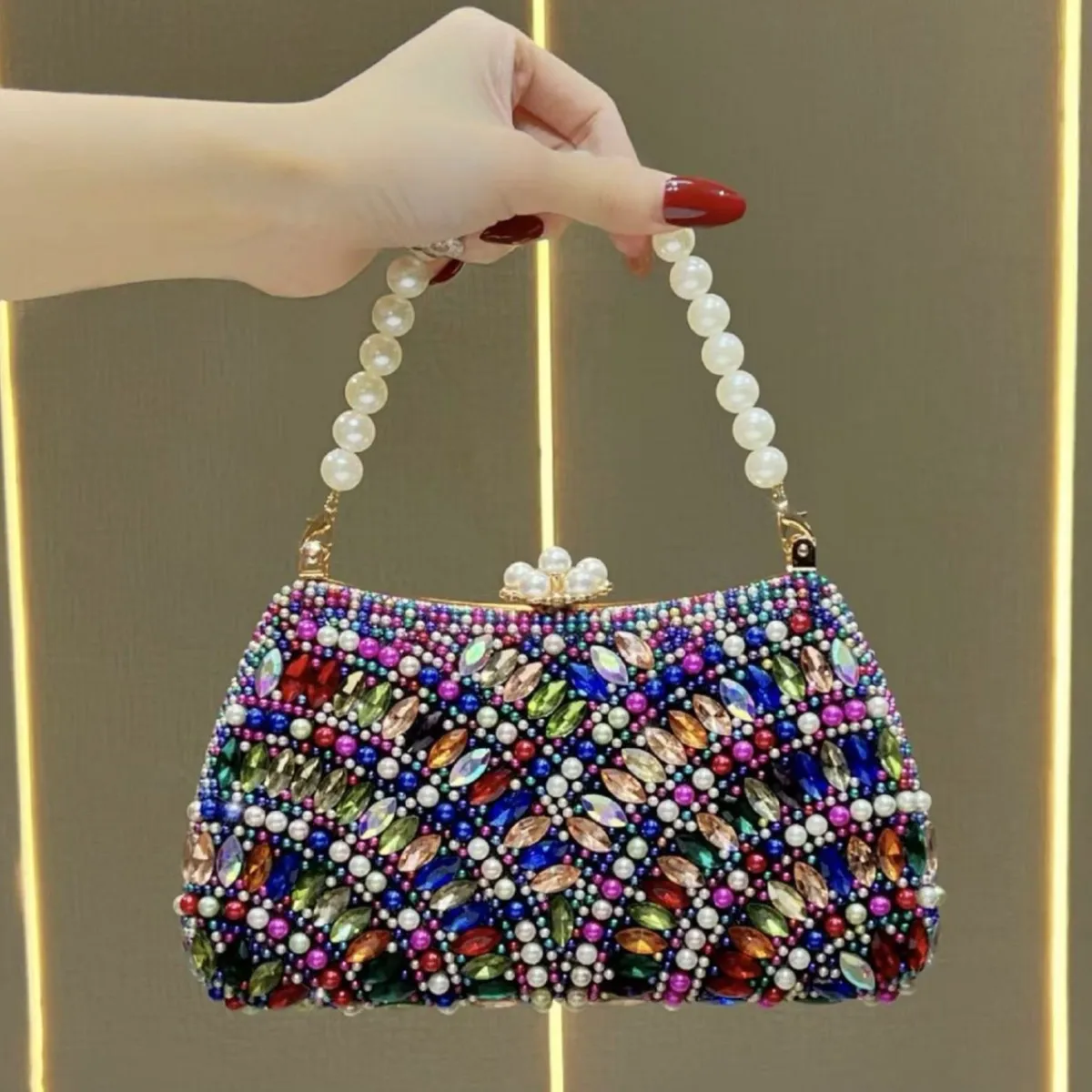 New Bohemian style diamond-encrusted high-end beaded handbag clutch bag women's exquisite dinner bag women's bag