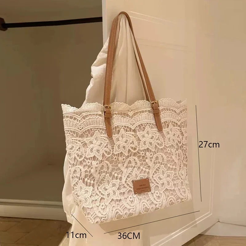 Women White Lace Flower Embroidery Tote Summer Seaside Travel Vacation Beach Bag Shoulder Retro Handbags Женская сумка Bolso sac #6
