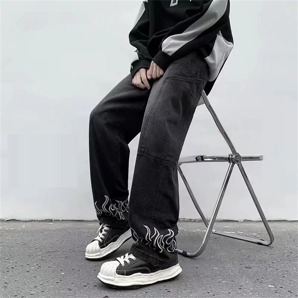 Multi Pocket Cargo Pants Men Jeans High Street Vintage Hip Hop Wide Leg Jeans Men jeans Clothing Loose Casual Mens Jeans