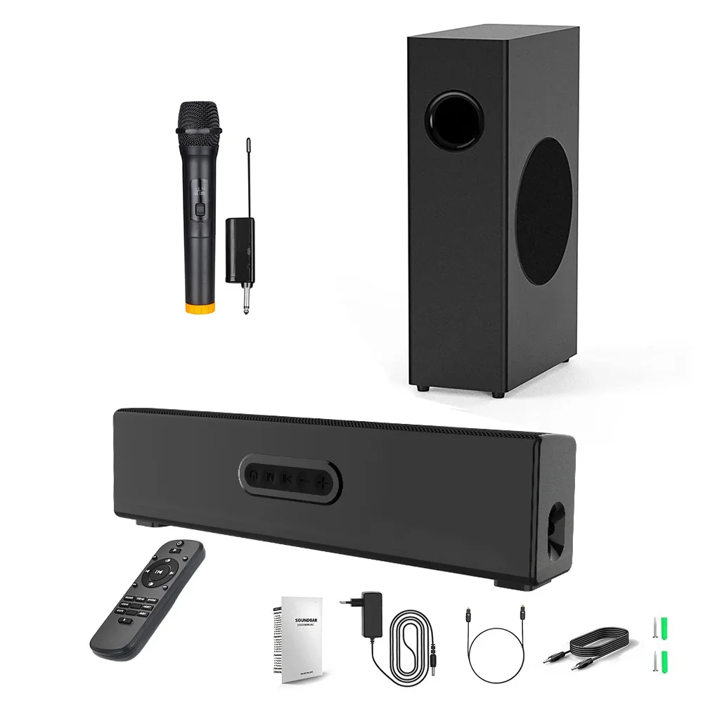 Bezprzewodowy mikrofon i S22 Echo telewizor ścienny Subwoofer 80W moc Bluetooth Sound BAR Blaster głośnik kino domowe Karaoke fibre U Disk