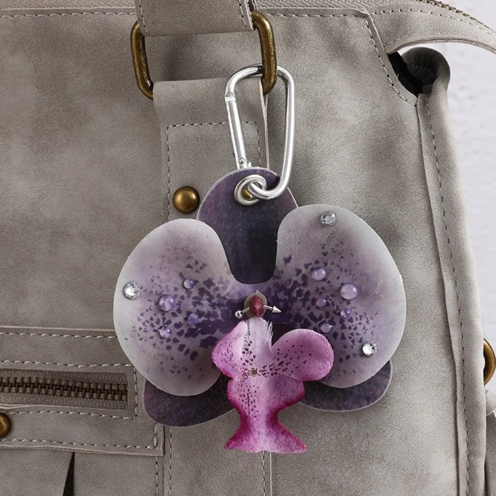 Romantic Colorful Phalaenopsis Keychain Handmade Orchid Lily Bag Charms Simulation Flower Backpack