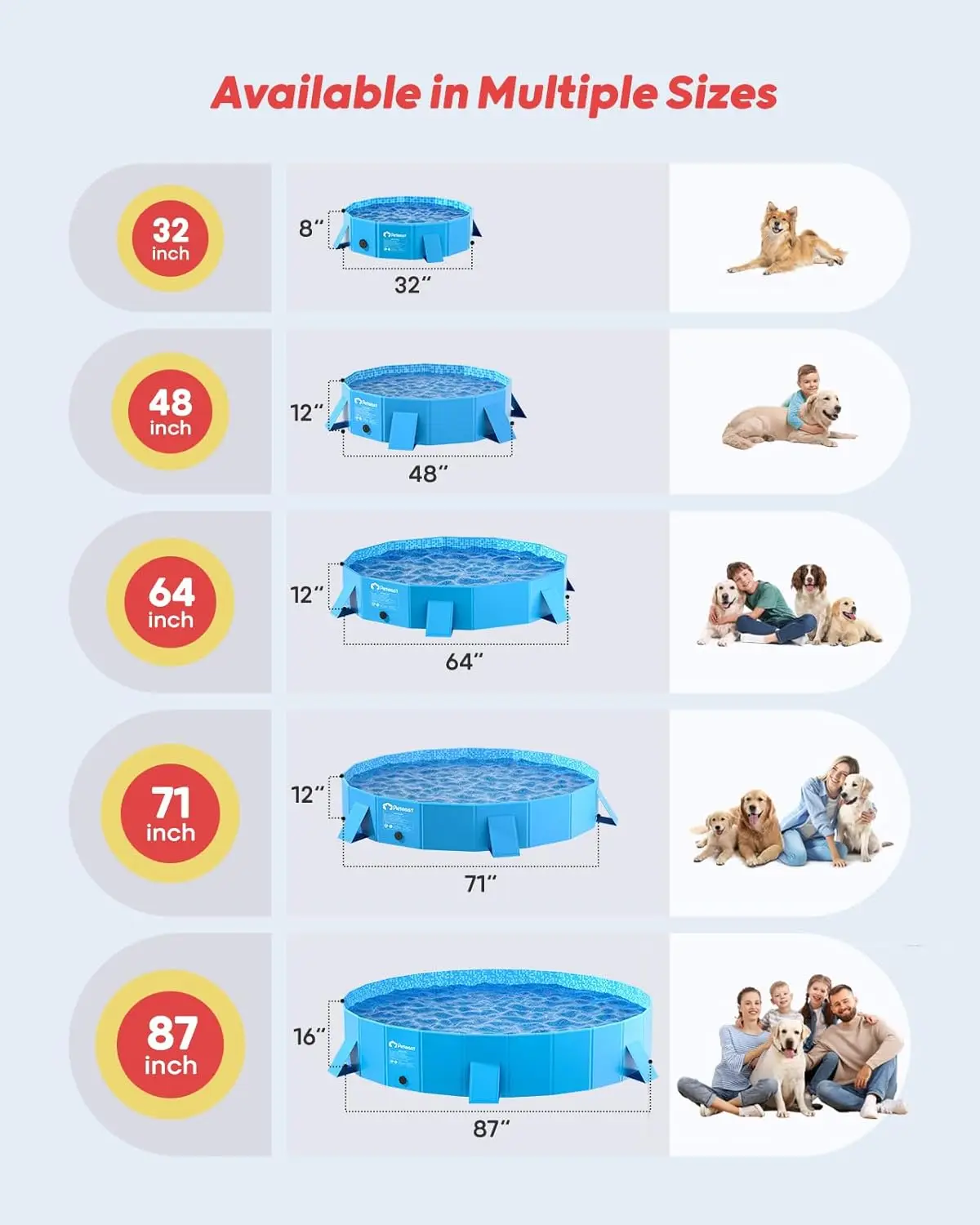 Foldable Dog Kiddie Pool with Stable Side Support, Hard Plastic Shell Portable Dog Pool, Collapsible Swimming Pools for Pet and Kids, 64 in view 5
