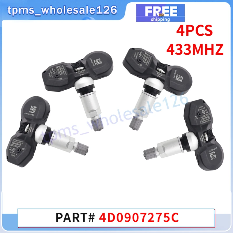 Sensor do monitor de pressão dos pneus do carro, 4D0907275C, Audi A6 A8 RS6 S8 Mercedes-Benz E Classe AMG Porsche Boxster 911 TPMS, 433MHz, 4pcs