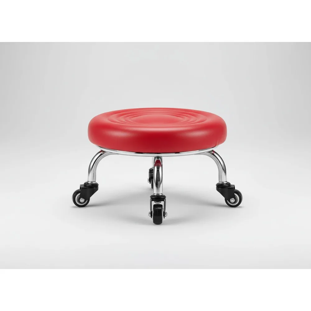 

Classic Red Round Leather Rolling Stool with 360° Swivel Wheels, Compact Design for Home Office, Supports 330 lbs