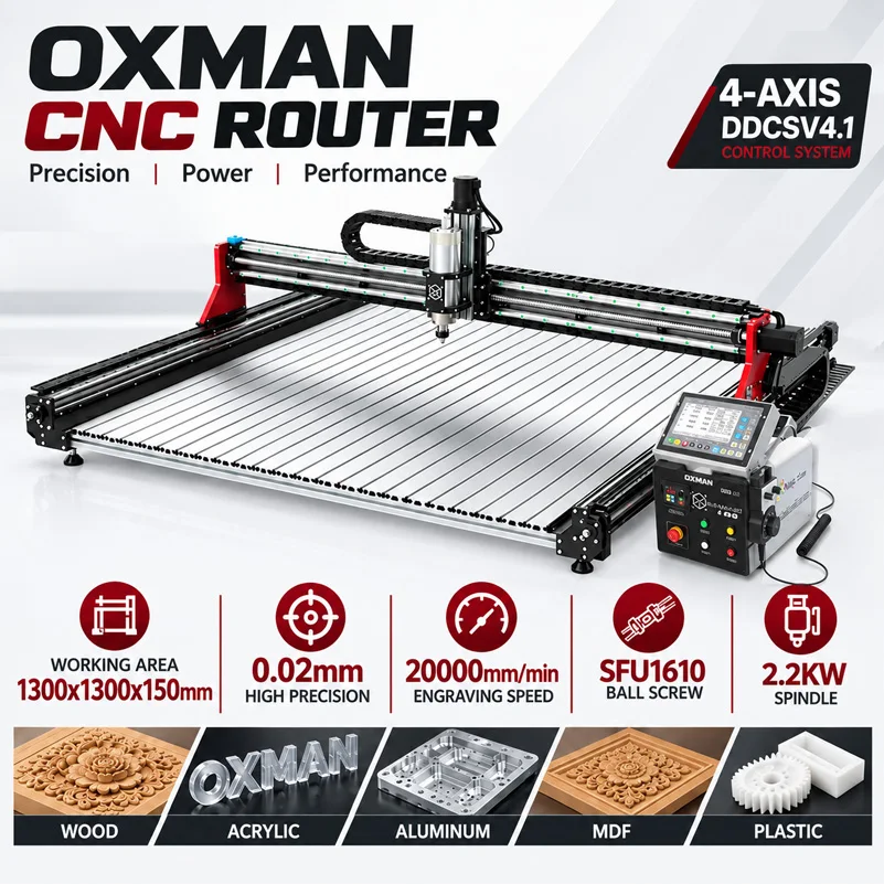 BulkMan3D OXMAN ULTRA 4-Axis CNC Router Machine Ball Screw Dual Rails DDCSV4.1 Offline Controller for Wood Metal Acrylic Cutting