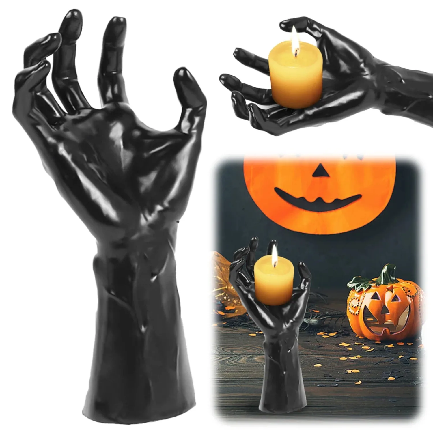 Halloween-Dekorationen, Teufel, Handstatue, Kerzenhalter, schwarzer Dämon, Handskulptur, Wandmontage, Gothic, gruseliger Teufel, Ornament für Zuhause