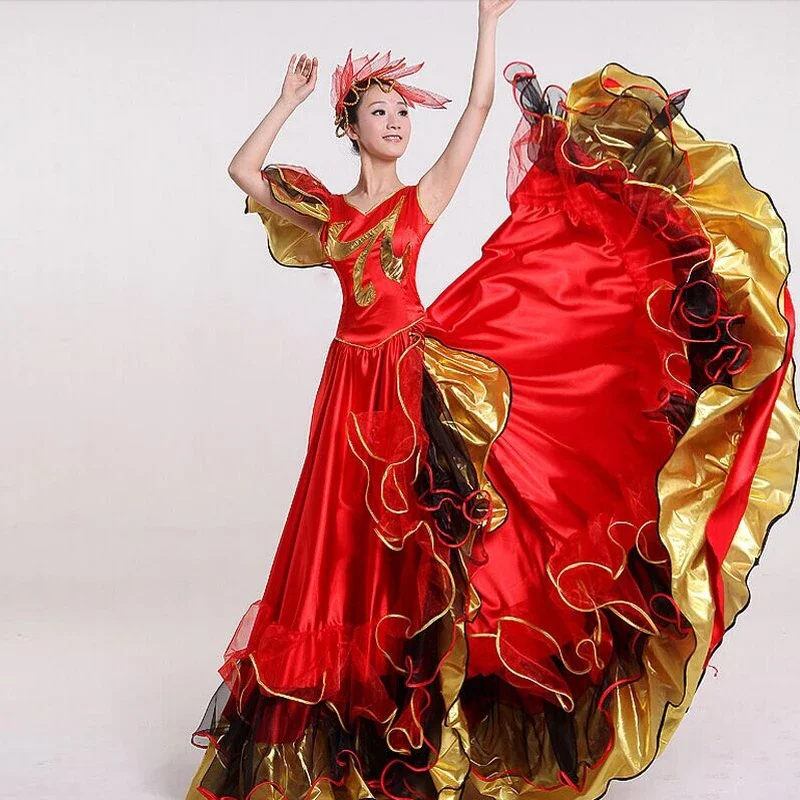Spanisches Flamenco-Stierkampf-Kostüm für Damen, Eröffnungstanz, Vollrock-Kleid, spanische Bühnenaufführung, Tanzen, große Swing-Röcke