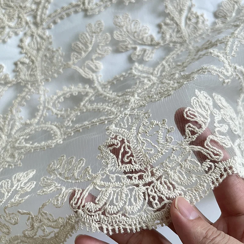 

New Elegant Mesh Lace Leaf Embroidery Fabric, Handmade DIY, Wedding Dress Accessories Clothing, 130CM Wide