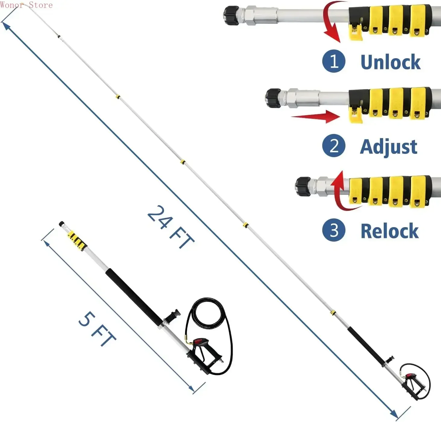 

24 FT, Aluminum Telescoping Pressure Washer Wand with 2 Pressure Washer Extension Wands,Gutter Cleaner Attachment