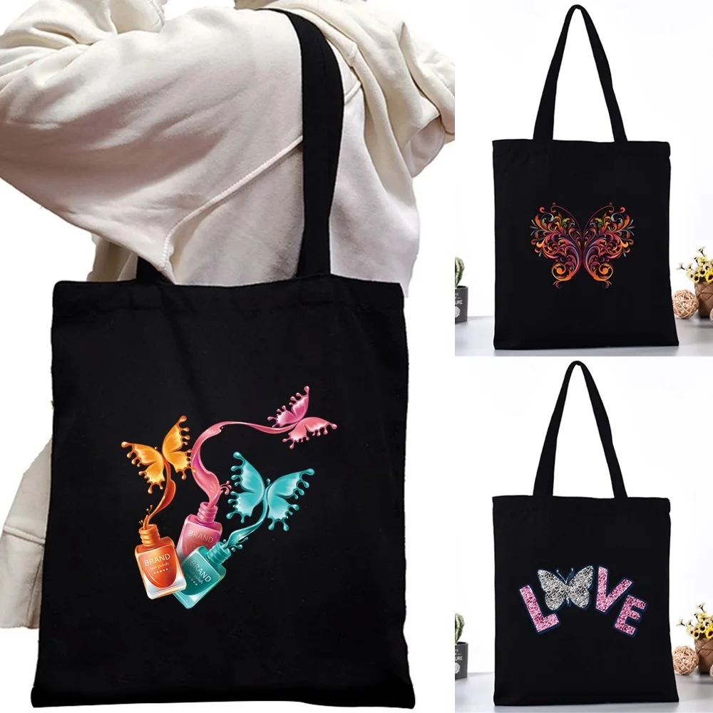 

Colorful Butterfly Canvas Tote Bags for Women Summer Shopping Bag Eco Resuable Large-capacity Shopper Bag Bolsa Feminina