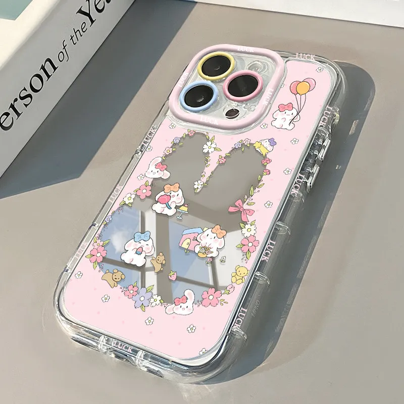 Niedliche Hasenohren Air Cushion Spiegel Handyhülle für iPhone 17 15 14 16 Pro Max 13 12 11 Pro XR XS 7 8 Plus 17Air Süße Mädchenhülle – Detail 6