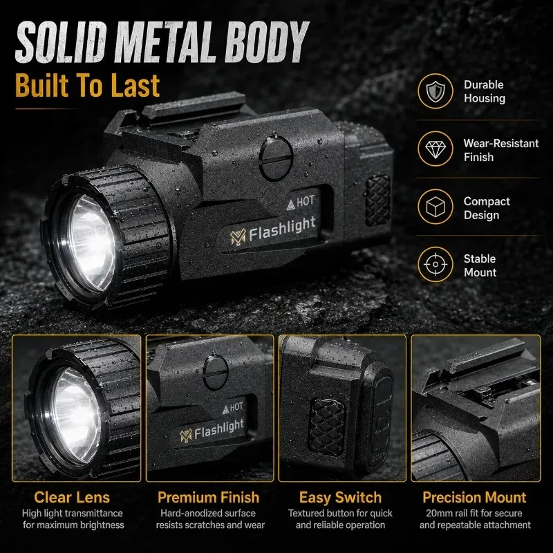 Drop‑Resistant Metal Auxiliary Lighting Device 800LM With Red Indicator, Accessory Fit 20mm Hobby Rail