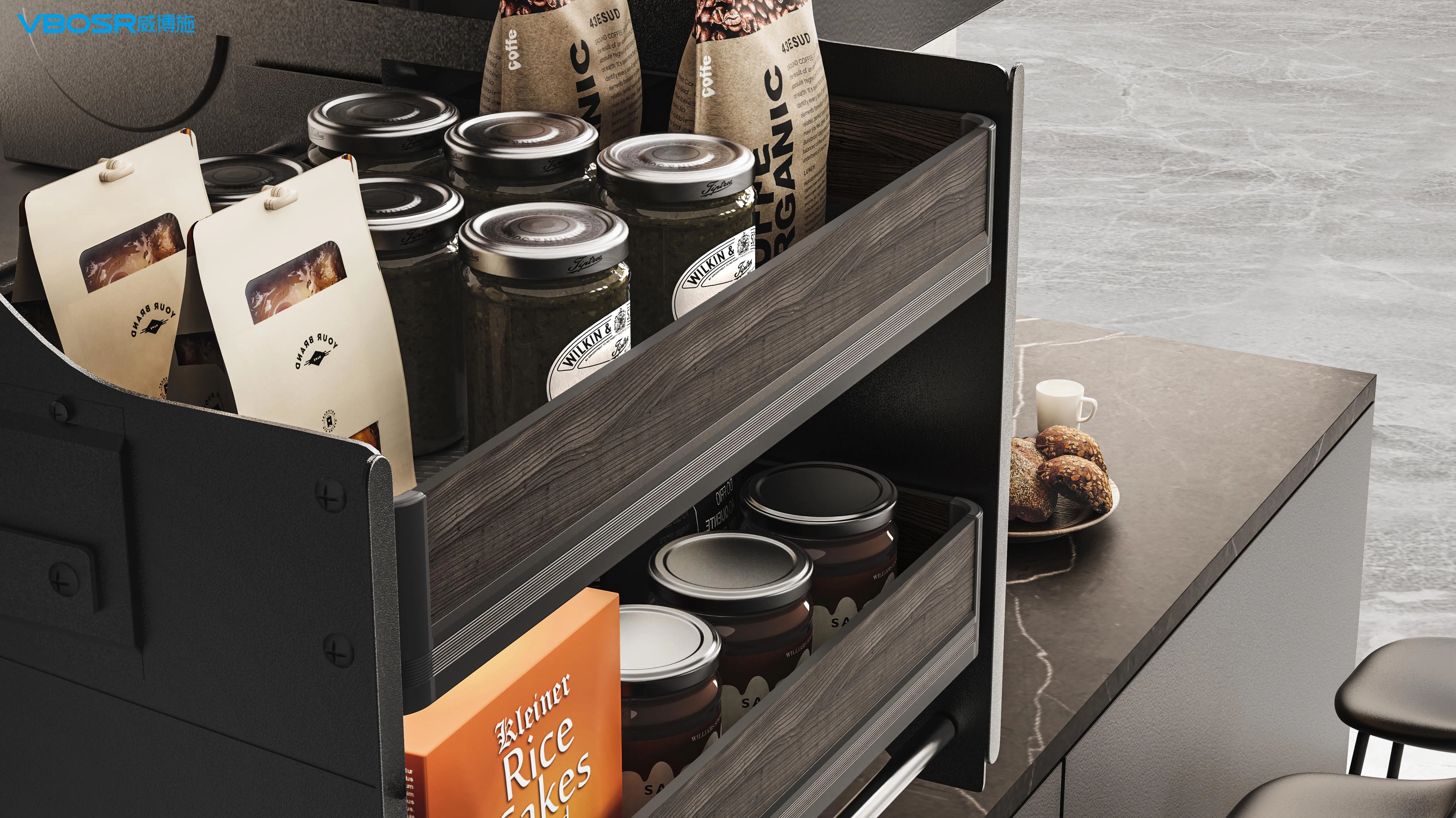 الحديثة 2 الطبقة المطبخ جدار خزانة التلقائي سلة التخزين مصعد رفع طبقة مزدوجة وعاء رف متعدد الوظائف #2