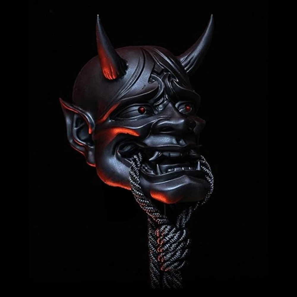 1PC Black Halloween MARK Japanese Sealed Prajna Devil Hannya Noh Kabuki Demon Oni Samurai Full Face Mask Ghost Demon Face Cover