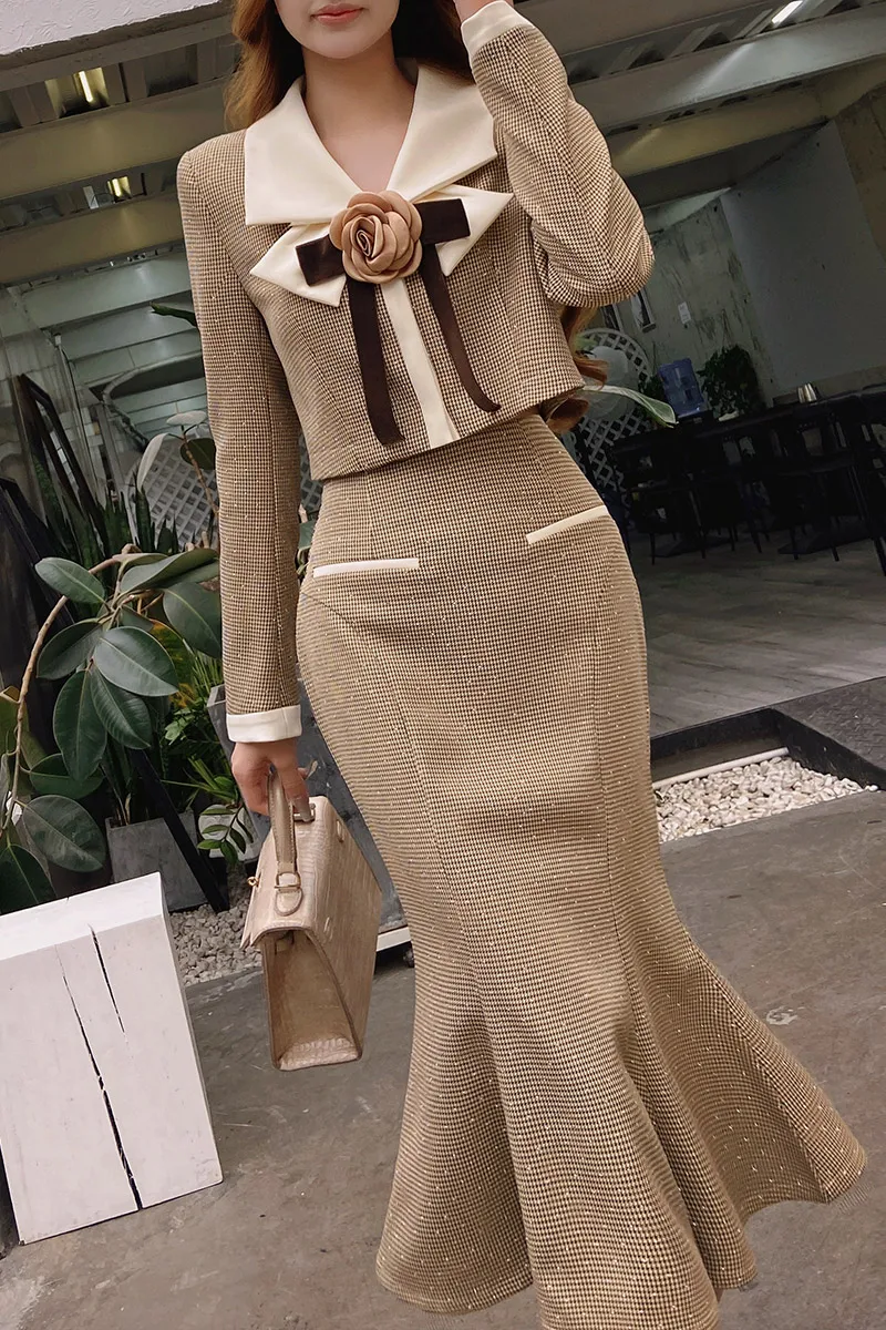 DABUWAWA Tienda Vestidos Elegantes Para Mujeres Two Piece Set Woman 2024  Bird Lattice Jacket Shorts Trumpet Skirt Y2K DA1ASE012