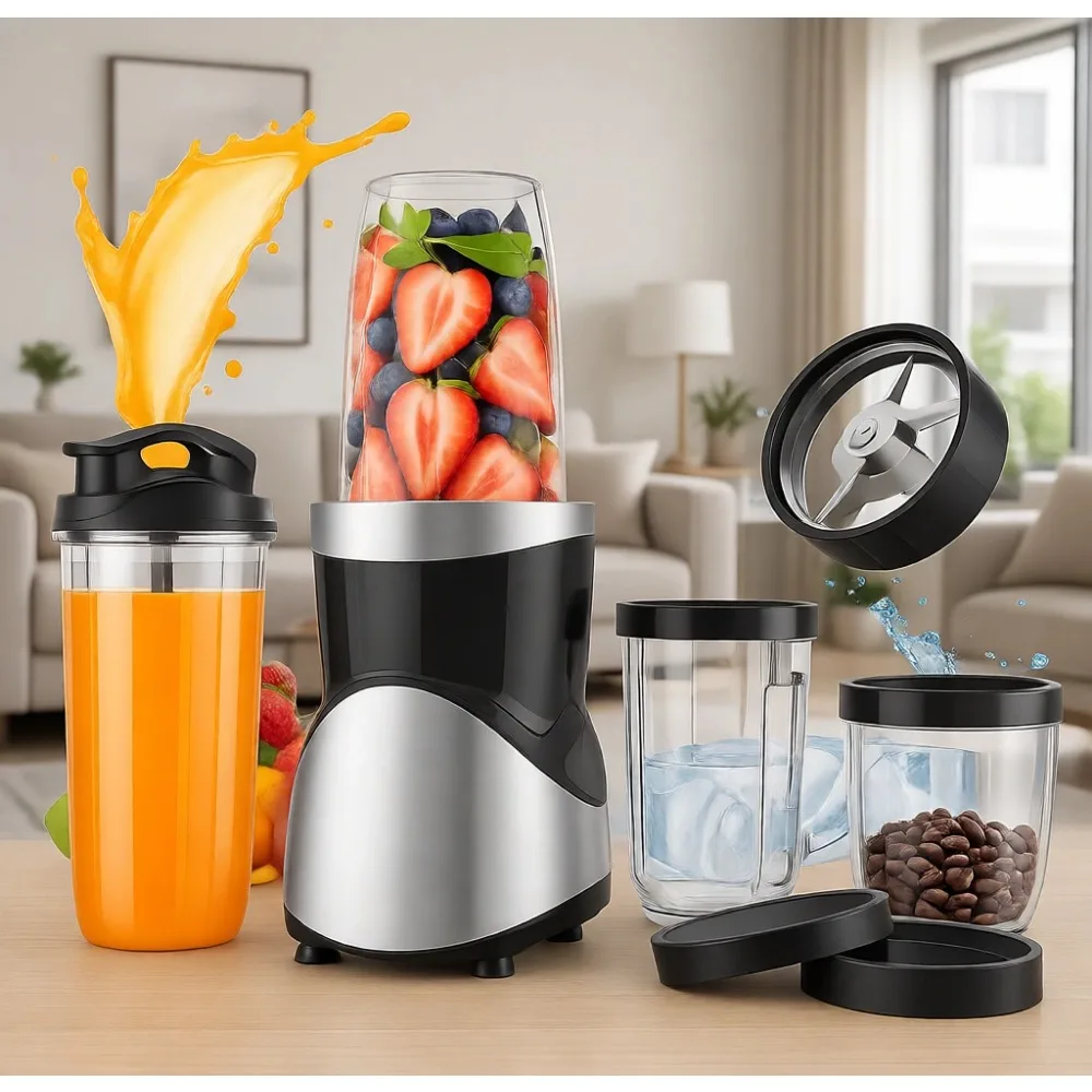 

Высокоскоростной персональный блендер-измельчитель 900 Вт с 15 насадками, 4 портативными стаканами и рецептами